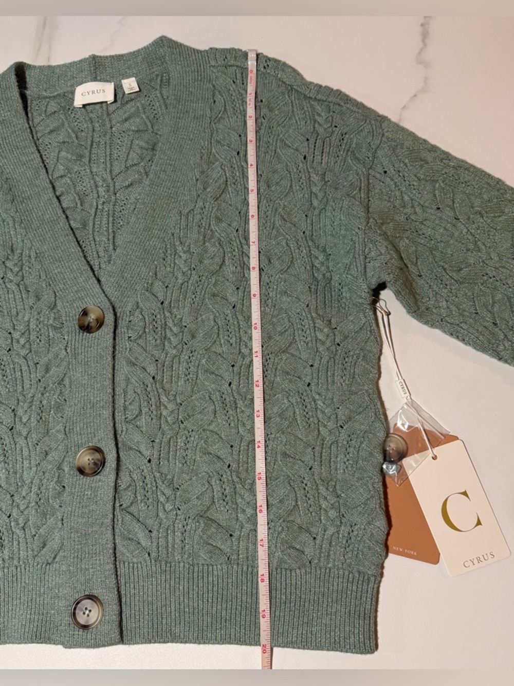 Cyrus Sage Green Cable Knit Button-Up Cardigan S - Picture 6 of 10